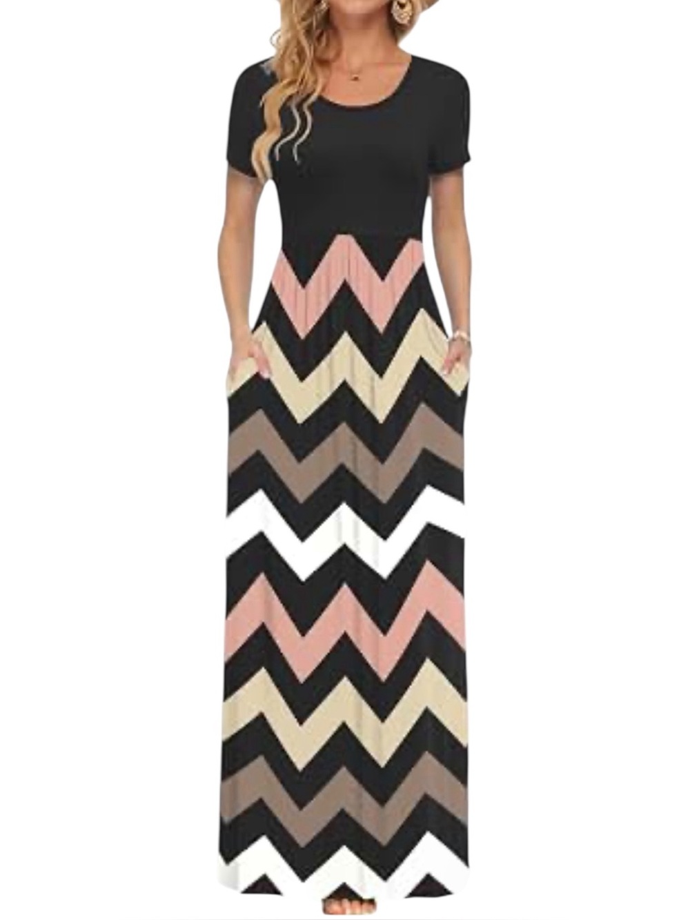 Ranlege Chevron Short Sleeve Maxi With Pockets Sz 4X